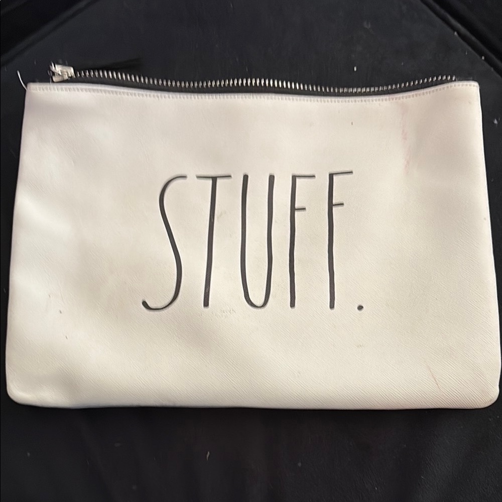 White Zipper Pouch with 'STUFF' Print